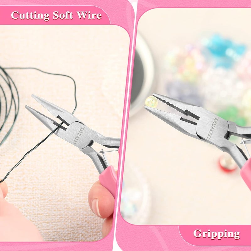 LEONTOOL كماشة ذات أنف طويل بطول 5 بوصات مع قاطع سلك، مثالية لصنع المجوهرات، والأعمال الكهربائية، وأكثر. مصنوعة من الفولاذ الكربوني المتين، مقبض من PVC. 4.6 × 3.1 × 0.4" (116 × 78 × 9 مم). - Image 4